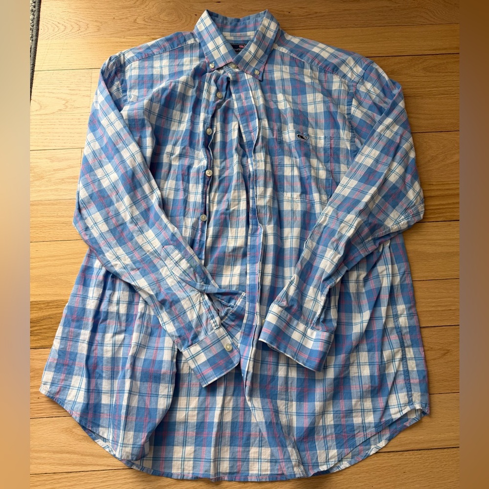 Vineyard Vines Blue and Pink Plaid Shirt